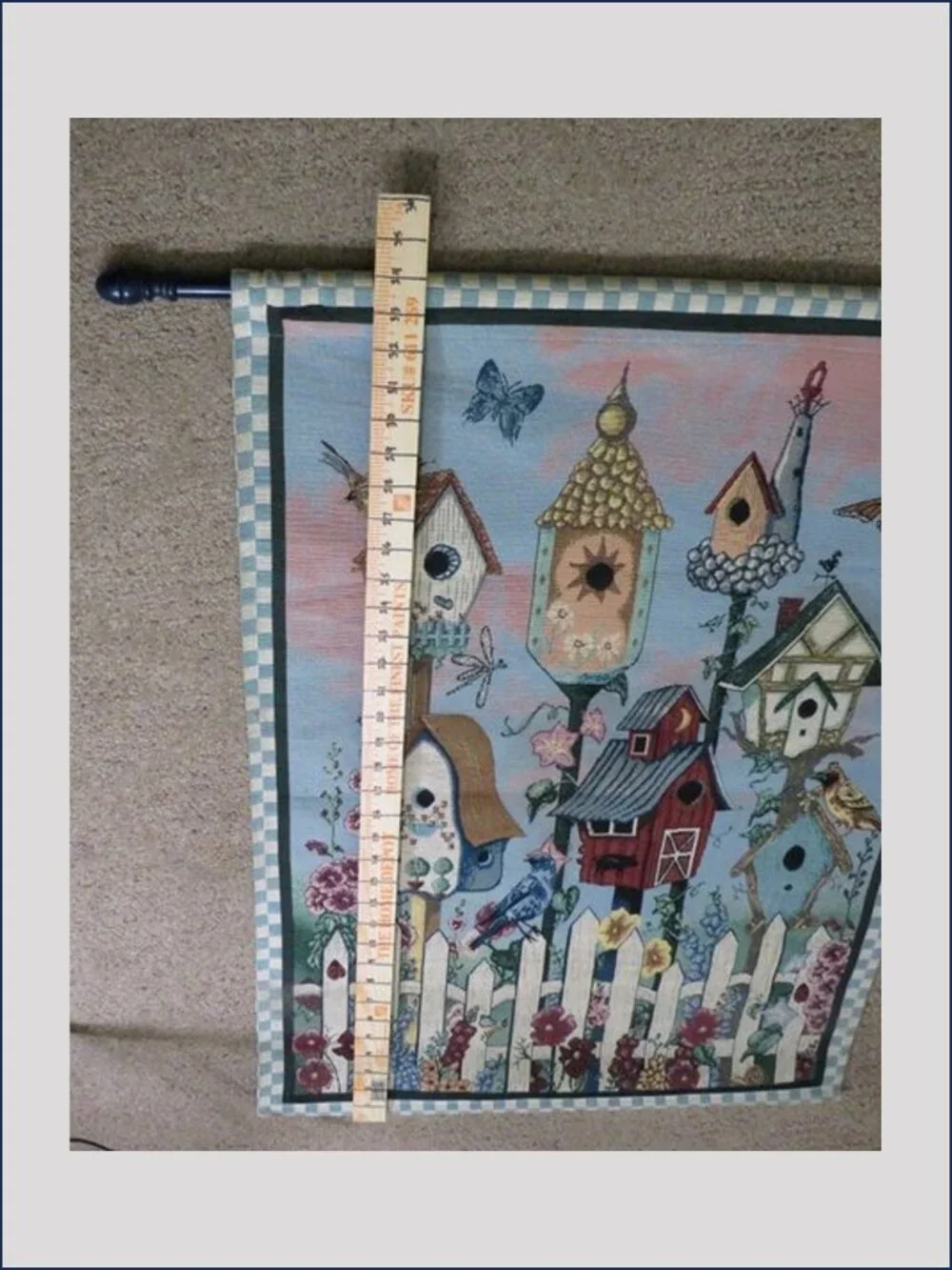 Vintage Birdhouse Woven Wall Tapestry Hanging Pole Included cottagecore 33